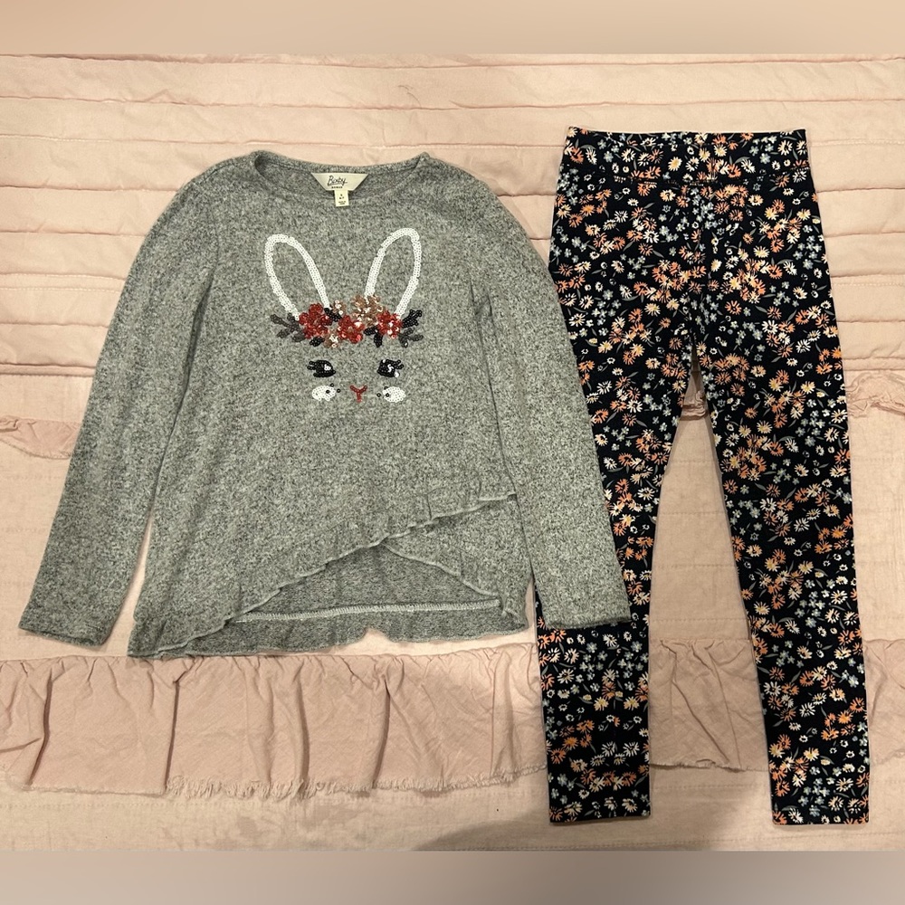 Sequin Bunny Tulip Hem Top and Legging Set